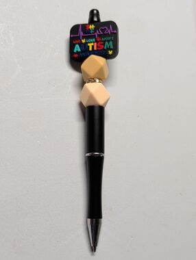 Hand Crafted Black and Beige Autism Awareness Decorative Pen